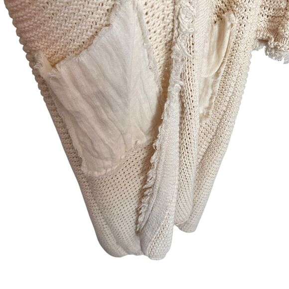 Free People Wouldn't Knit Be Nice LongLine Ivory open front Cardigan L - Picture 8 of 11